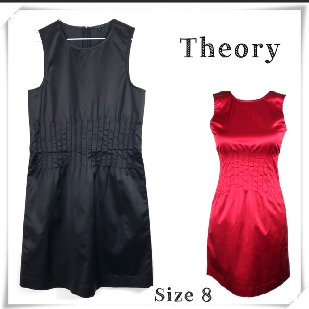 Theory Brynne New Tuxedo Satin Sleeveless Shaft Dress in Black Size 8 New
